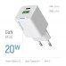Мережевий зарядний пристрій ColorWay GaN Mini 20W PD Port PPS USB (Type-C PD + USB QC4.0) White (CW-CHS062PD-WT)