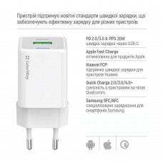 Мережевий зарядний пристрій ColorWay GaN Mini 20W PD Port PPS USB (Type-C PD + USB QC4.0) White (CW-CHS062PD-WT)