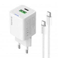 Мережевий зарядний пристрій ColorWay GaN Mini 20W PD Port PPS USB (Type-C PD + USB QC4.0) White (CW-CHS062PDC-WT) + кабель Type-C