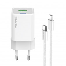 Мережевий зарядний пристрій ColorWay GaN Mini 20W PD Port PPS USB (Type-C PD + USB QC4.0) White (CW-CHS062PDC-WT) + кабель Type-C