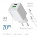 Мережевий зарядний пристрій ColorWay GaN Mini 20W PD Port PPS USB (Type-C PD + USB QC4.0) White (CW-CHS062PDC-WT) + кабель Type-C