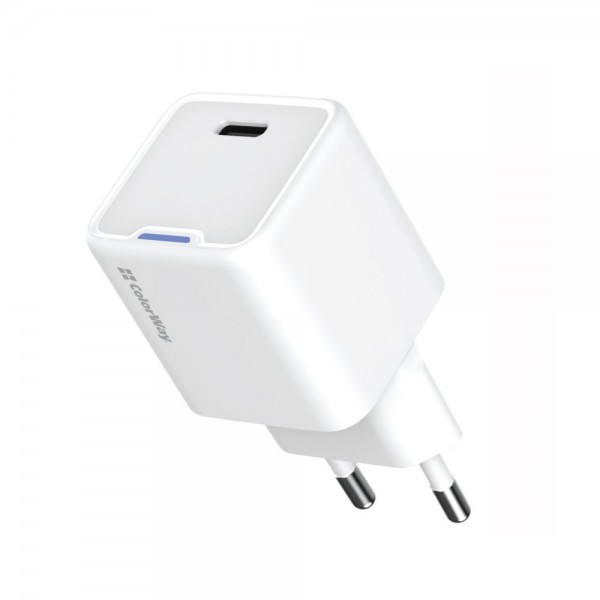 Мережевий зарядний пристрій ColorWay GaN Mini 20W PD Port PPS USB-C White (CW-CHS059PD-WT)