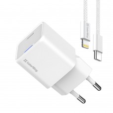 Мережевий зарядний пристрій ColorWay GaN Mini 20W PD Port PPS USB-C White (CW-CHS059PD-WT) + кабель Lightning (CW-CHS059PDL-WT)