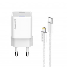Мережевий зарядний пристрій ColorWay GaN Mini 20W PD Port PPS USB-C White (CW-CHS059PD-WT) + кабель Lightning (CW-CHS059PDL-WT)