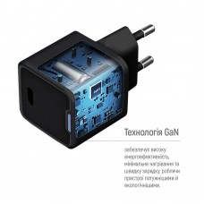 Мережевий зарядний пристрій ColorWay GaN Mini 25W PD Port PPS USB-C Black (CW-CHS052PD-BK)