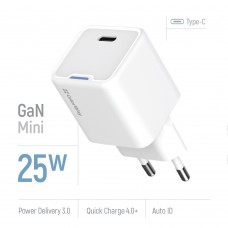 Мережевий зарядний пристрій ColorWay GaN Mini 25W PD Port PPS USB-C White (CW-CHS052PD-WT)