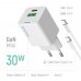 Мережевий зарядний пристрій ColorWay GaN Mini 30W PD Port PPS USB (Type-C PD + USB QC4.0) White (CW-CHS053PDC-WT) + кабель USB Type-C
