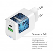 Мережевий зарядний пристрій ColorWay GaN Mini 30W PD Port PPS USB (Type-C PD + USB QC4.0) White (CW-CHS053PDC-WT) + кабель USB Type-C