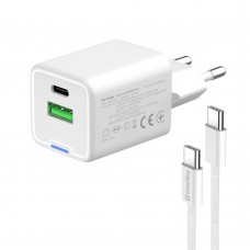 Мережевий зарядний пристрій ColorWay GaN Mini 35W PD Port PPS USB (Type-C PD + USB QC4.0) White (CW-CHS055PDC-WT) + кабель USB Type-C