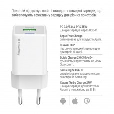 Мережевий зарядний пристрій ColorWay GaN Mini 35W PD Port PPS USB (Type-C PD + USB QC4.0) White (CW-CHS055PDC-WT) + кабель USB Type-C