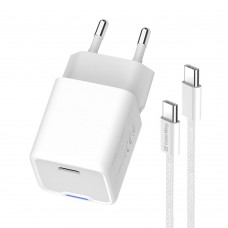 Мережевий зарядний пристрій ColorWay GaN Mini 35W PD Port PPS USB-C White (CW-CHS056PDC-WT) + кабель USB Type-C