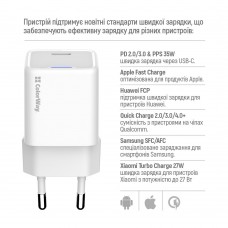 Мережевий зарядний пристрій ColorWay GaN Mini 35W PD Port PPS USB-C White (CW-CHS056PDC-WT) + кабель USB Type-C