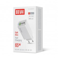 Мережевий зарядний пристрій ColorWay GaN Mini 65W PD Port PPS USB (USB-2C1A) White (CW-CHS058PD-WT)