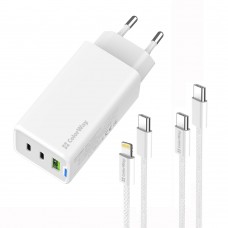Мережевий зарядний пристрій ColorWay GaN Mini 65W PD Port PPS USB (USB-2C1A) White (CW-CHS058PDCL-WT) + кабель