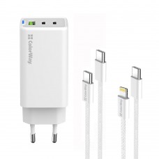 Мережевий зарядний пристрій ColorWay GaN Mini 65W PD Port PPS USB (USB-2C1A) White (CW-CHS058PDCL-WT) + кабель