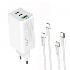 Мережевий зарядний пристрій ColorWay GaN Mini 65W PD Port PPS USB (USB-2C1A) White (CW-CHS058PDCL-WT) + кабель