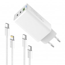 Мережевий зарядний пристрій ColorWay GaN Mini 65W PD Port PPS USB (USB-2C1A) White (CW-CHS058PDCL-WT) + кабель