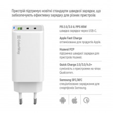 Мережевий зарядний пристрій ColorWay GaN Mini 65W PD Port PPS USB (USB-2C1A) White (CW-CHS058PDCL-WT) + кабель