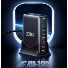Мережевий зарядний пристрій Essager Engine 320W 4xUSB-C+4xUSB-A Black (EZC320W-QJB0G-Z)
