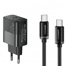 Мережевий зарядний пристрій Essager Travel Charger 20W USB-C Black (E20JSB1-SYTT1-T) + кабель USB Type-C Мережевий зарядний пристрій Essager Travel Charger 20W USB-C Black (E20JSB1-SYTT1-T) + кабель USB Type-C