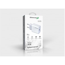 Мережевий зарядний пристрій Grand-X (1xUSB-C 20W) QC4.0, PD 3.0, FCP, AFC White (CH-770)
