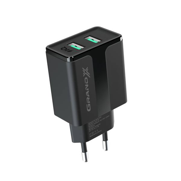 Мережевий зарядний пристрій Grand-X CH-15B (2xUSB 2.1A) Black (CH-15B)