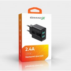 Мережевий зарядний пристрій Grand-X CH-15B (2xUSB 2.1A) Black (CH-15B)