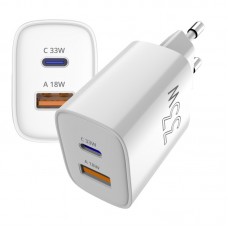 Мережевий зарядний пристрій Sigma mobile X-power 33W GaN, PD, QC (1xUSB-C + 1xUSB-A) White (PS33-01)