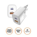 Мережевий зарядний пристрій Sigma mobile X-power 33W GaN, PD, QC (1xUSB-C + 1xUSB-A) White (PS33-01) Мережевий зарядний пристрій Sigma mobile X-power 33W GaN, PD, QC (1xUSB-C + 1xUSB-A) White (PS33-01)