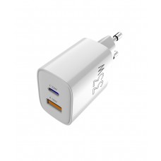Мережевий зарядний пристрій Sigma mobile X-power 33W GaN, PD, QC (1xUSB-C + 1xUSB-A) White (PS33-01)