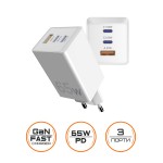 Мережевий зарядний пристрій Sigma mobile X-power 65W GaN, PD, QC (2xUSB-C + 1xUSB-A) White (PS65-01) Мережевий зарядний пристрій Sigma mobile X-power 65W GaN, PD, QC (2xUSB-C + 1xUSB-A) White (PS65-01)