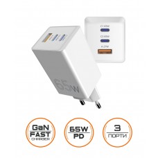 Мережевий зарядний пристрій Sigma mobile X-power 65W GaN, PD, QC (2xUSB-C + 1xUSB-A) White (PS65-01)