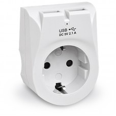 Мережевий зарядний пристрій з розеткою REAL-EL CS-25 (2USB, 2.1A) White (EL123160006)