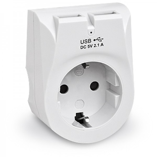 Мережевий зарядний пристрій з розеткою REAL-EL CS-25 (2USB, 2.1A) White (EL123160006)