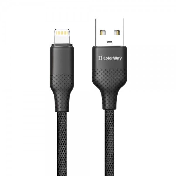 Кабель ColorWay USB - Lightning (M/M), TPE embossed, 3А, 1 м, Black (CW-CBUL101-BK)