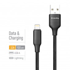 Кабель ColorWay USB - Lightning (M/M), TPE embossed, 3А, 1 м, Black (CW-CBUL101-BK)
