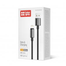 Кабель ColorWay USB - Lightning (M/M), zinc alloy braided, 3А, 1 м, Black (CW-CBUL098-BK)