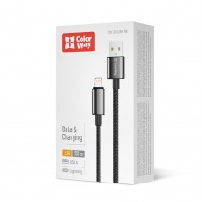 Кабель ColorWay USB - Lightning (M/M), zinc alloy braided, 3А, 2 м, Black (CW-CBUL099-BK)