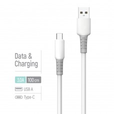 Кабель ColorWay USB - USB Type-C (M/M), liquid silicone, 3А, 1 м, White (CW-CBUC093-WT)