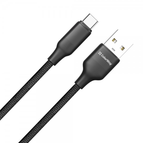 Кабель ColorWay USB - USB Type-C (M/M), TPE embossed, 3А, 1 м, Black (CW-CBUC101-BK)