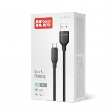 Кабель ColorWay USB - USB Type-C (M/M), TPE embossed, 3А, 1 м, Black (CW-CBUC101-BK)