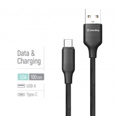 Кабель ColorWay USB - USB Type-C (M/M), TPE embossed, 3А, 1 м, Black (CW-CBUC101-BK)