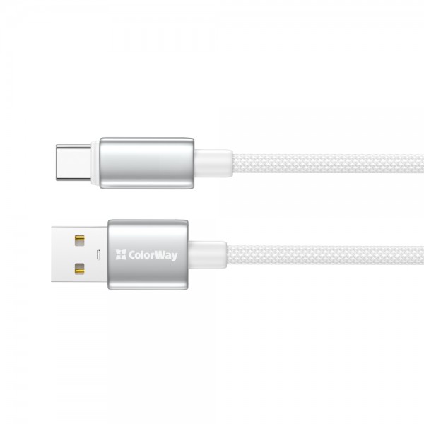 Кабель ColorWay USB - USB Type-C (M/M), zinc alloy braided, 3А, 1 м, White (CW-CBUC098-WT)