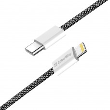 Кабель ColorWay USB Type-C - Lightning (M/M), (braided cotton) (PD Fast Charging 27W), 2 м, Black (CW-CBPDCL068-BK) Кабель ColorWay USB Type-C - Lightning (M/M), (braided cotton) (PD Fast Charging 27W), 2 м, Black (CW-CBPDCL068-BK)