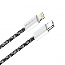 Кабель ColorWay USB Type-C - Lightning (M/M), (braided cotton) (PD Fast Charging 27W), 2 м, Black (CW-CBPDCL068-BK) Кабель ColorWay USB Type-C - Lightning (M/M), (braided cotton) (PD Fast Charging 27W), 2 м, Black (CW-CBPDCL068-BK)