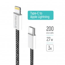 Кабель ColorWay USB Type-C - Lightning (M/M), (braided cotton) (PD Fast Charging 27W), 2 м, Black (CW-CBPDCL068-BK) Кабель ColorWay USB Type-C - Lightning (M/M), (braided cotton) (PD Fast Charging 27W), 2 м, Black (CW-CBPDCL068-BK)