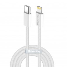 Кабель ColorWay USB Type-C - Lightning (M/M), (braided cotton) (PD Fast Charging 27W), 2 м, Gray (CW-CBPDCL068-GR)