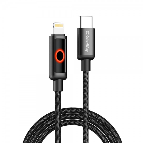Кабель ColorWay USB Type-C - Lightning (M/M), Breathing Light, 3А, 1 м, Black (CW-CBPDCL103-BK)