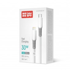 Кабель ColorWay USB Type-C - Lightning (M/M), liquid silicone, 3А, 1 м, White (CW-CBPDCL093-WT)
