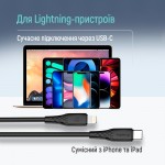 Кабель ColorWay USB Type-C - Lightning (M/M), textured PVC, 3А, 1 м, Black (CW-CBPDCL094-BK) Кабель ColorWay USB Type-C - Lightning (M/M), textured PVC, 3А, 1 м, Black (CW-CBPDCL094-BK)